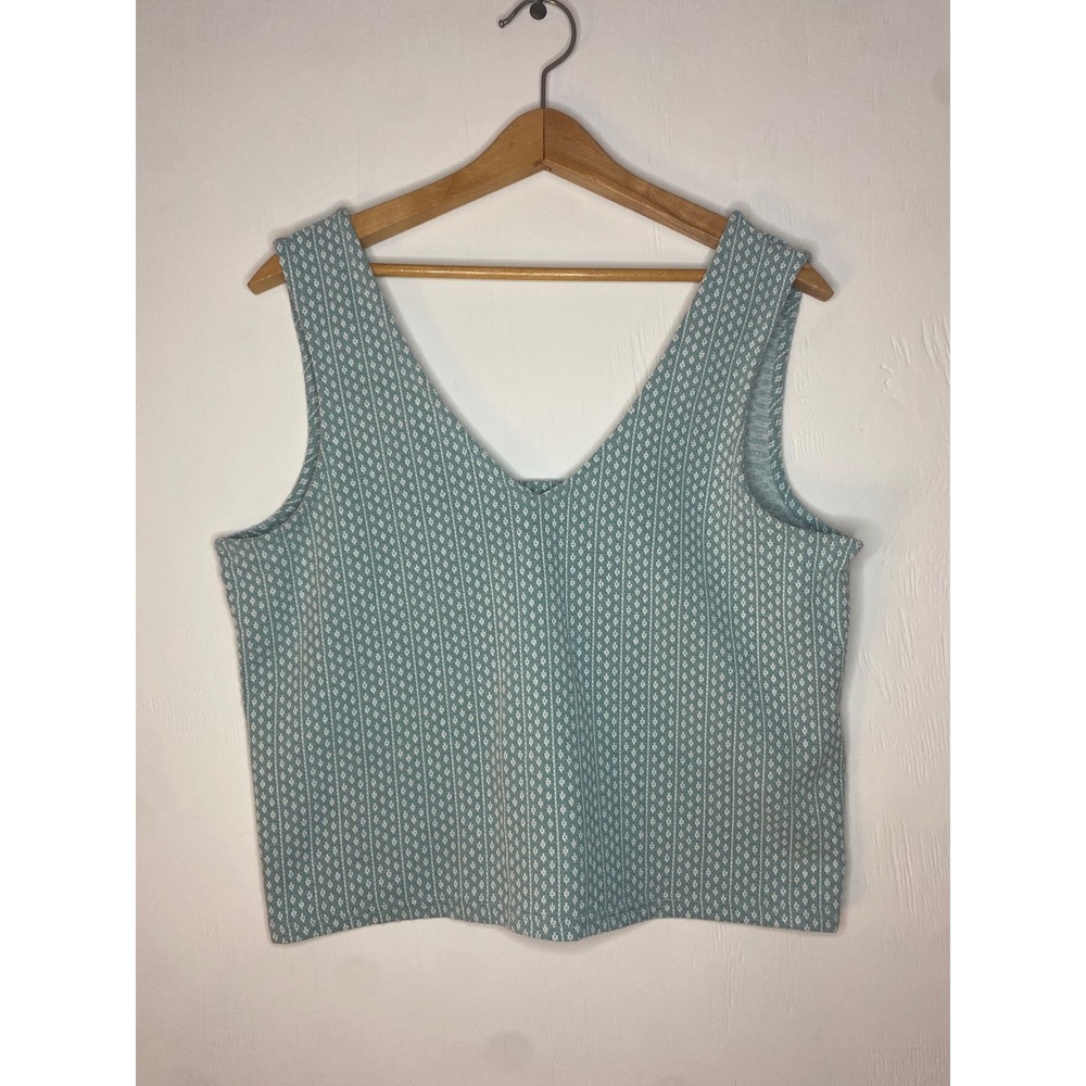 Madewell Teal Jacquard Diamond V-Neck Crop Tank Top Vacation Preppy Beach Medium